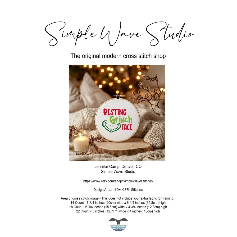The Grinch Resting B‎ Face Counted Cross Stitch Pattern KIT
